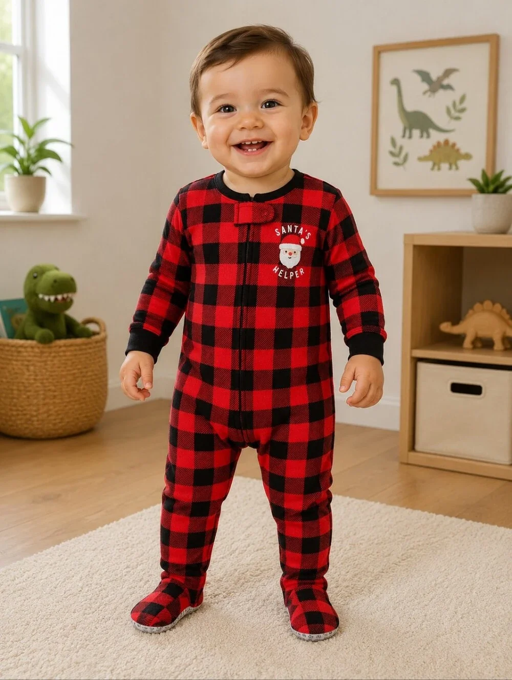 18m Carter's Fleece Plaid Santa Footies
